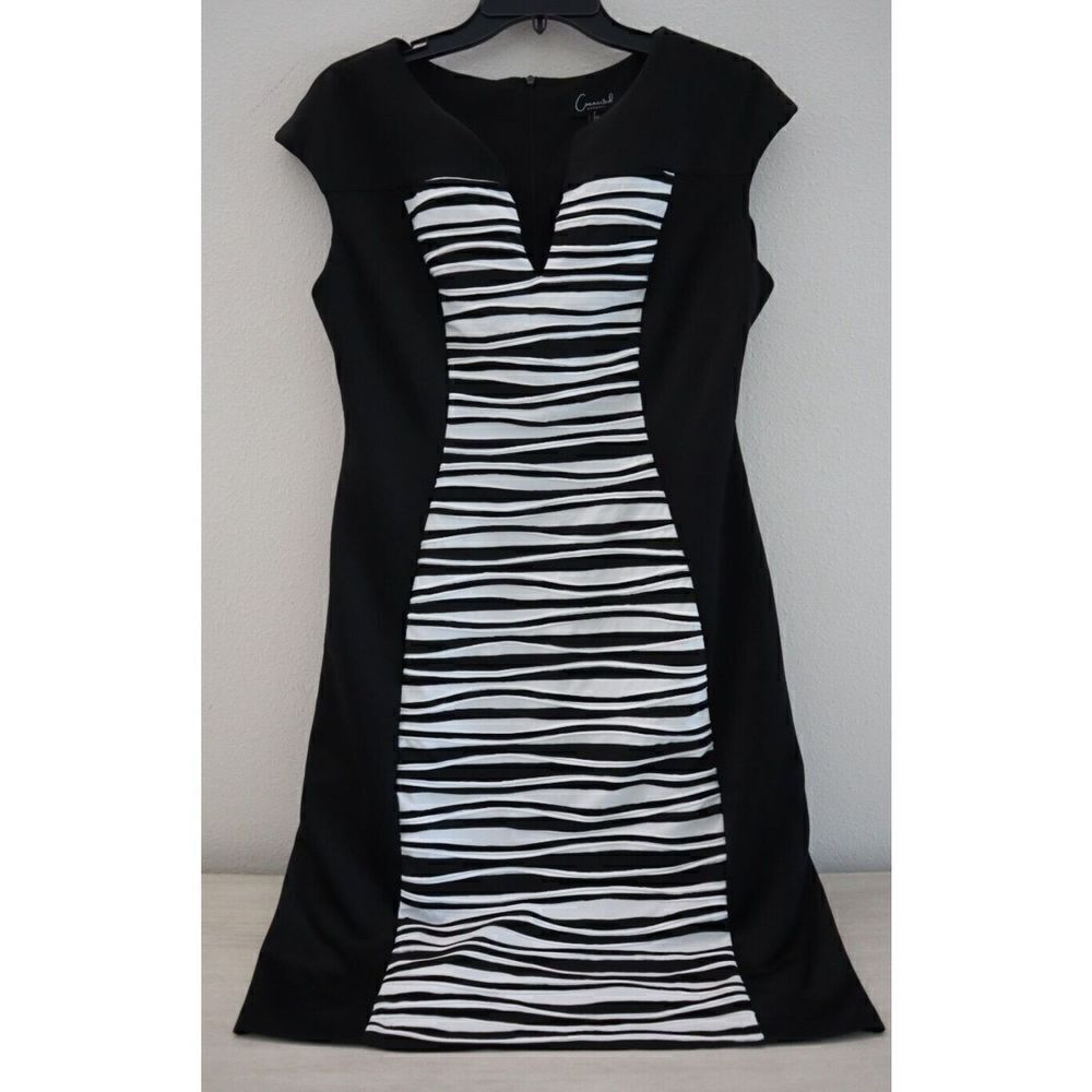Connected TAF20443M1 Women's Sz 10 Black/White Printed Front Sheath Dress $70